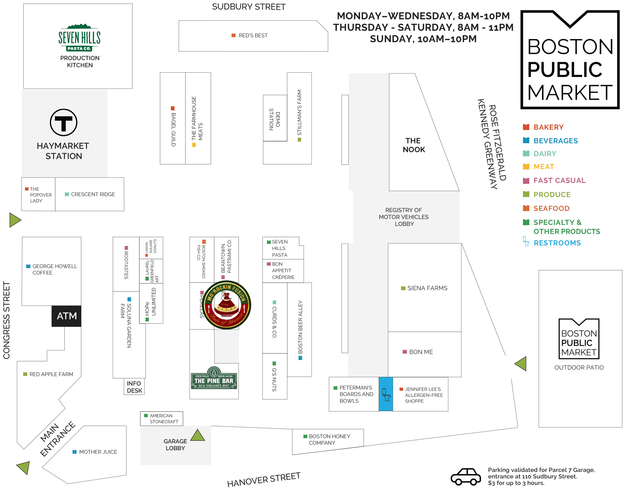 Floor plan of Boston Public Market showing where the Mo'Rockin Fusion stall sits